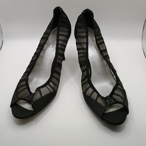 Jacqueline Ferrar Black and Gray Peep-Toe Heels